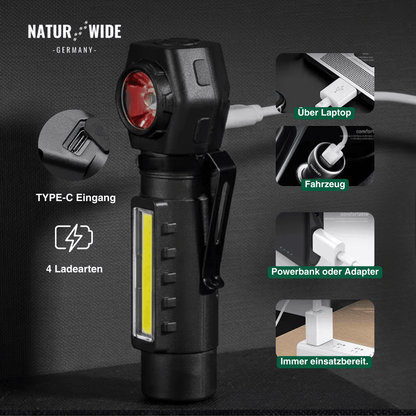 2-in-1 LED-Taschenlampe & Stirnlampe, USB-C – Ansicht 10