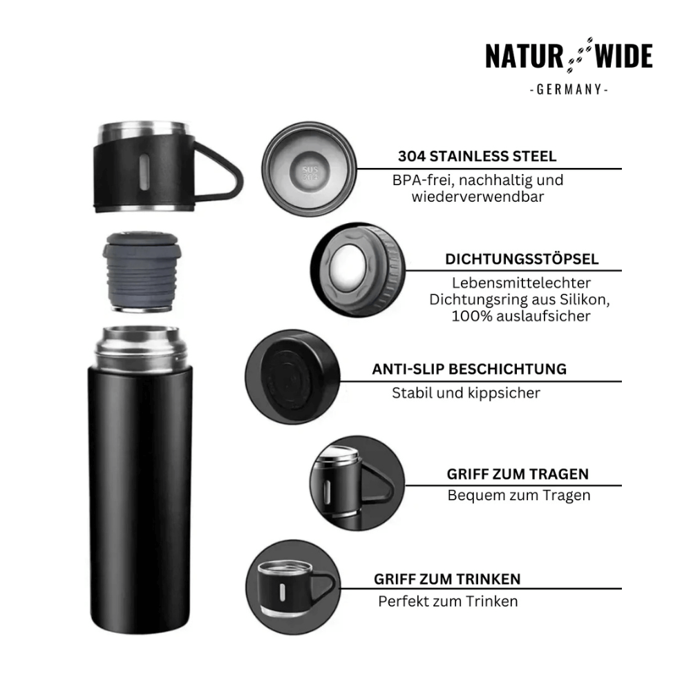 Thermosflasche 500 ml mit 3 Tassen, Edelstahl – Ansicht 4