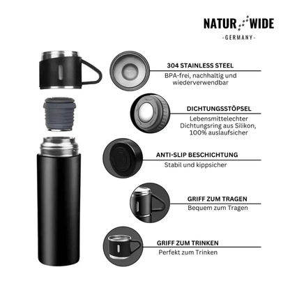 Thermosflasche 500 ml mit 3 Tassen, Edelstahl – Ansicht 4