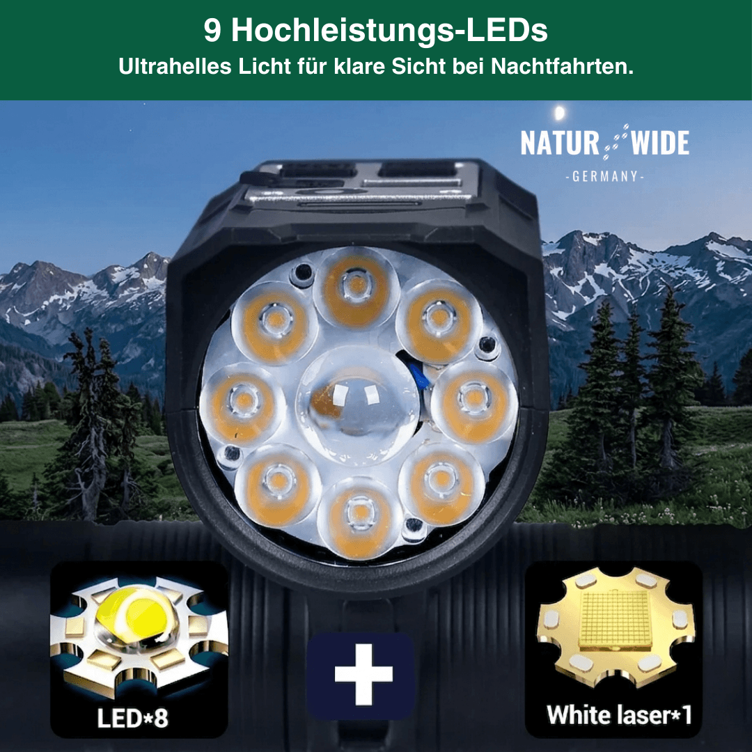 Akku-Fahrradlicht, 9 LEDs, Display & Rücklicht – Ansicht 3