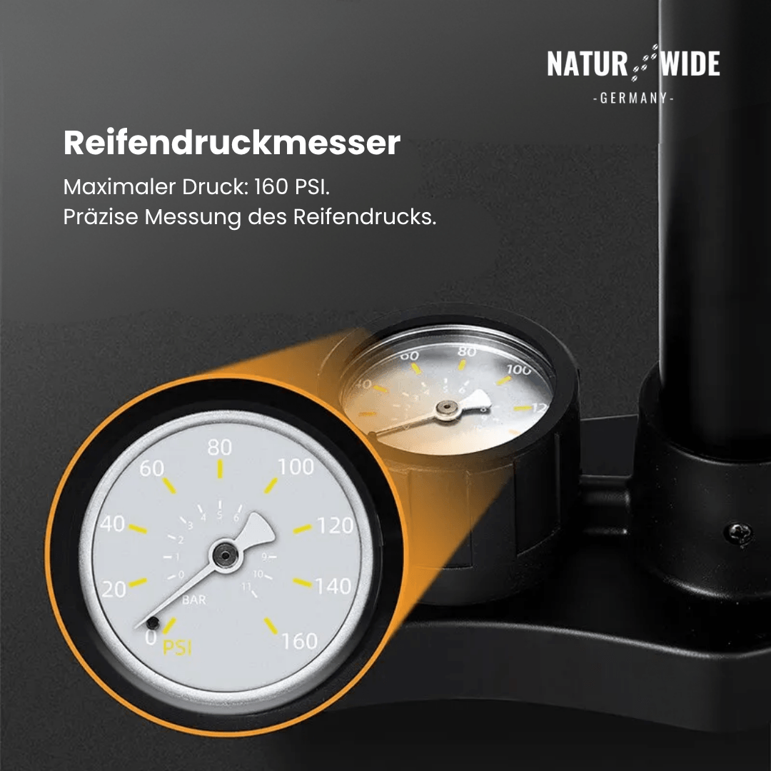 Fahrradpumpe 11 bar mit Manometer, alle Ventile – Ansicht 7