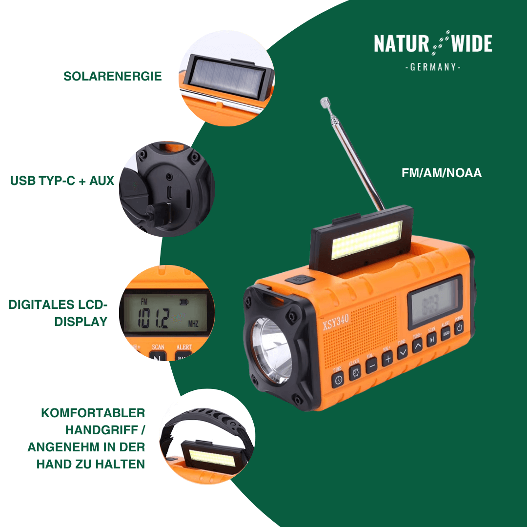 Kurbelradio mit Solar und 10.000-mAh-Powerbank – Ansicht 9