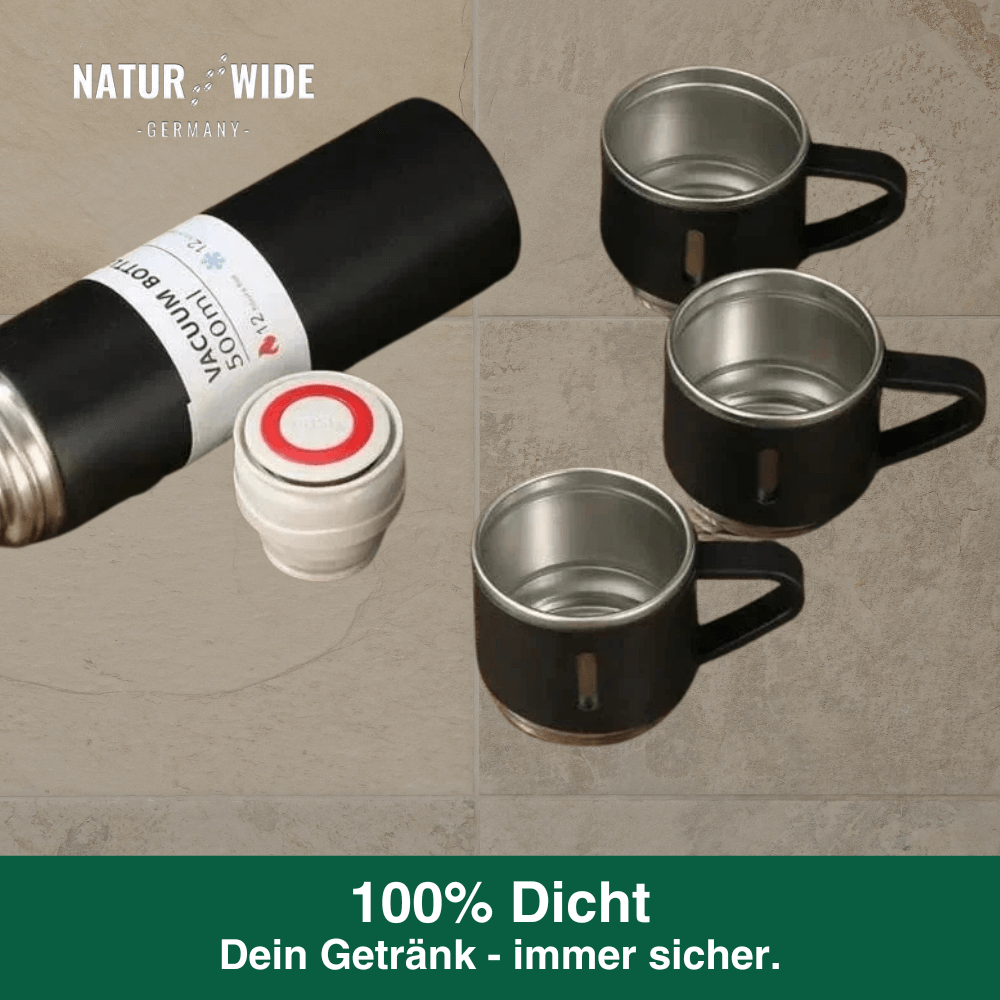 Thermosflasche 500 ml mit 3 Tassen, Edelstahl – Ansicht 2