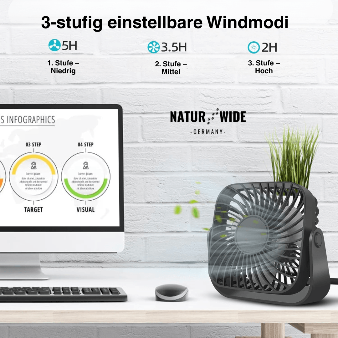 USB-Tischventilator 10 cm, 3 Stufen, neigbar – Ansicht 6