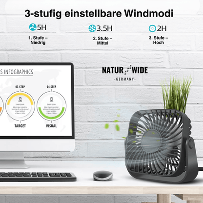 USB-Tischventilator 10 cm, 3 Stufen, neigbar – Ansicht 6