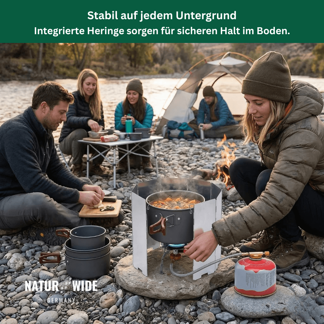 Faltbarer Windschutz für Campingkocher, Alu – Ansicht 2