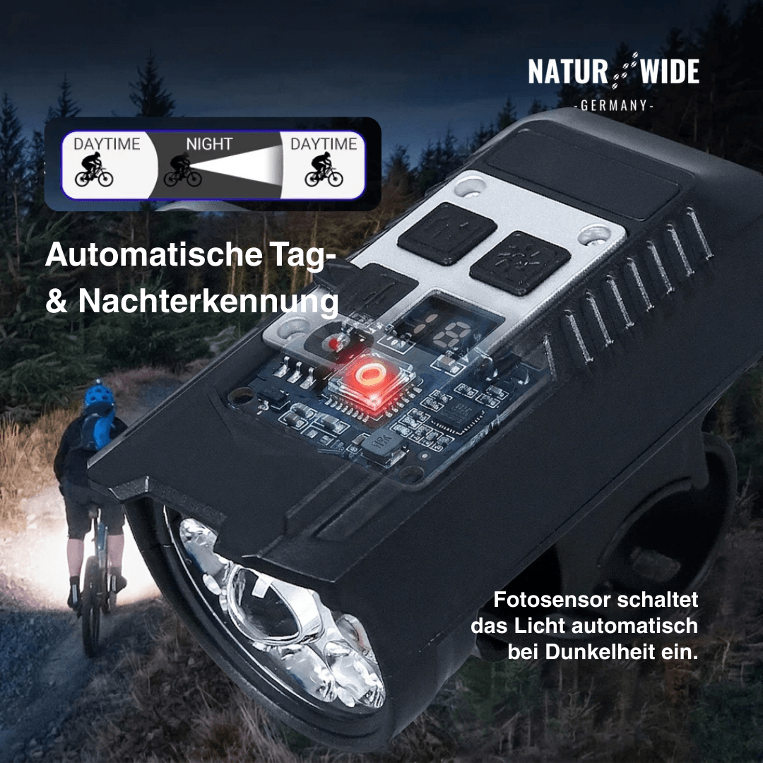 Akku-Fahrradlicht, 9 LEDs, Display & Rücklicht – Ansicht 10