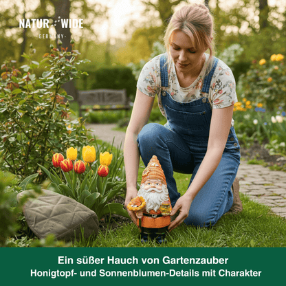 Gartenzwerg als Imker mit Sonnenblume & Honig – Ansicht 4