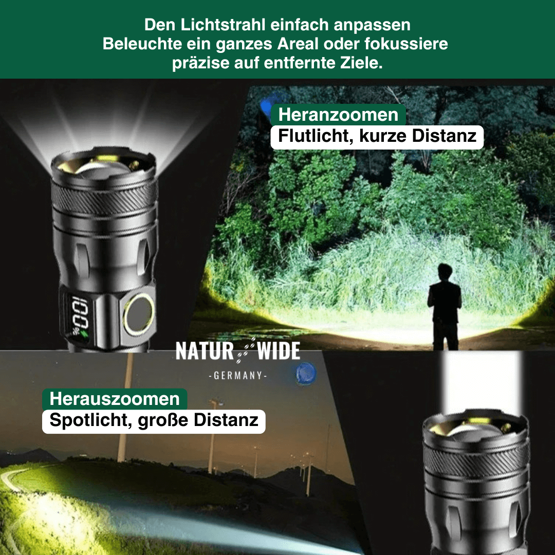 Alu-LED-Taschenlampe mit Zoom und Akkuanzeige – Ansicht 6