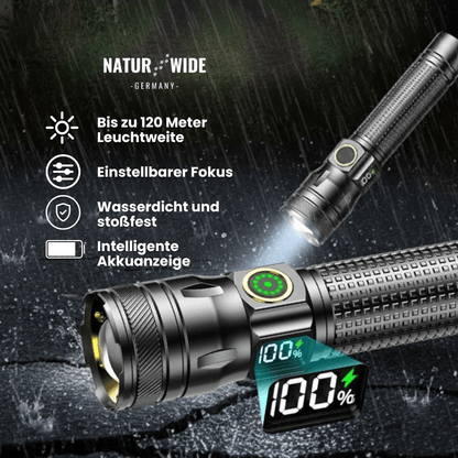 Alu-LED-Taschenlampe mit Zoom und Akkuanzeige – Ansicht 2