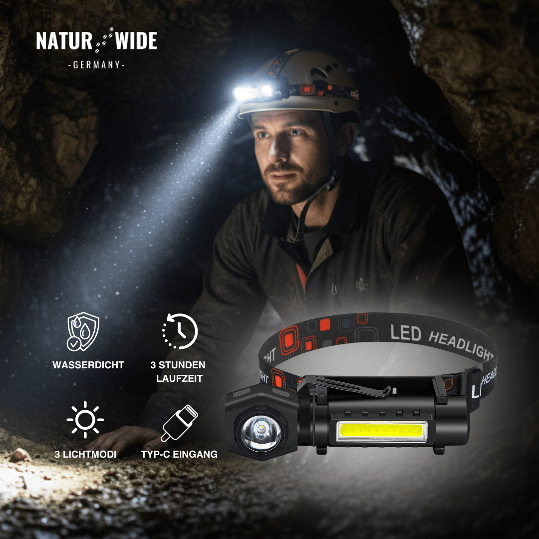 2-in-1 LED-Taschenlampe & Stirnlampe, USB-C – Ansicht 4