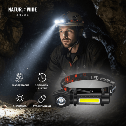 2-in-1 LED-Taschenlampe & Stirnlampe, USB-C – Ansicht 4
