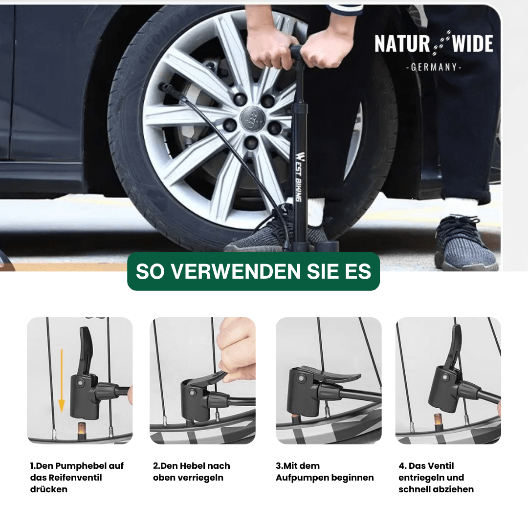 Fahrradpumpe 11 bar mit Manometer, alle Ventile – Ansicht 13