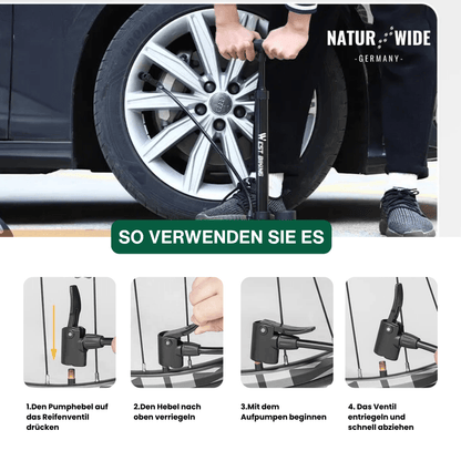 Fahrradpumpe 11 bar mit Manometer, alle Ventile – Ansicht 13