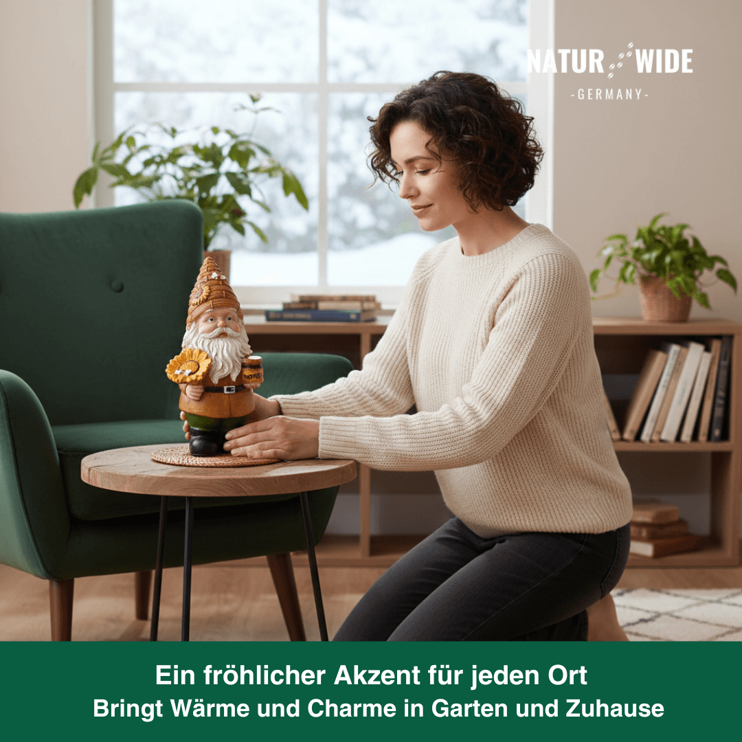 Gartenzwerg als Imker mit Sonnenblume & Honig – Ansicht 6