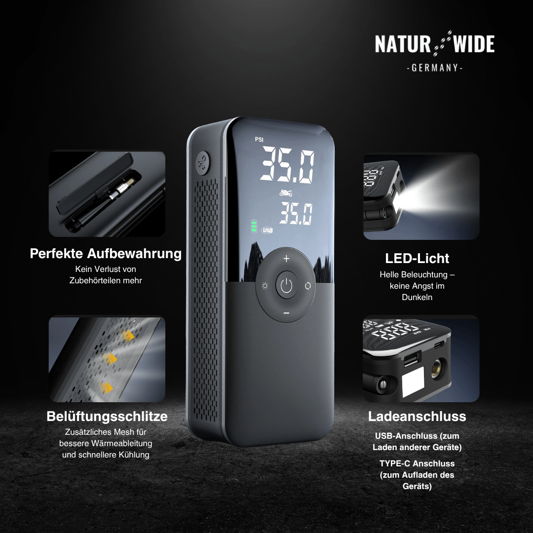 Akku-Reifenkompressor mit Display & Powerbank – Ansicht 8