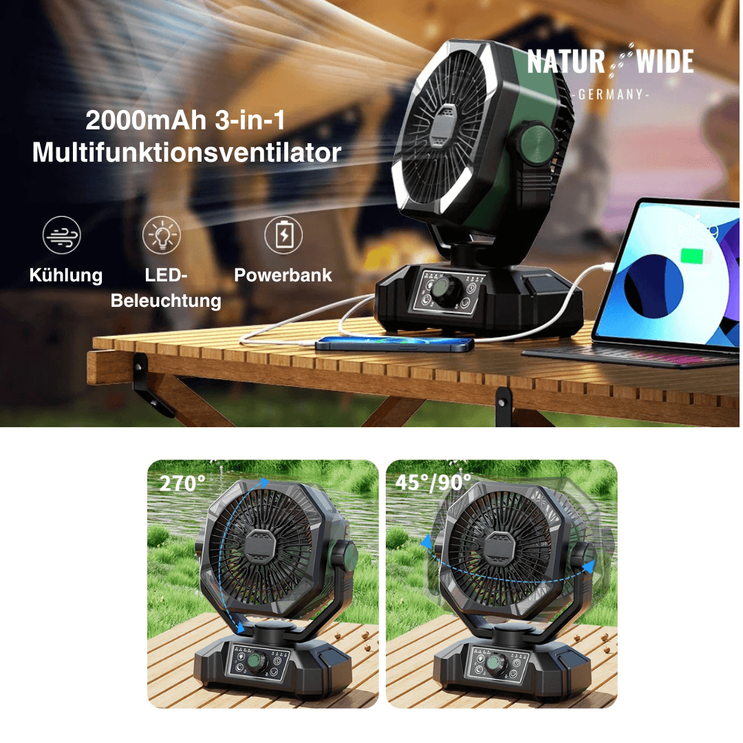 Campingventilator mit Licht, 20.000-mAh-Akku – Ansicht 7