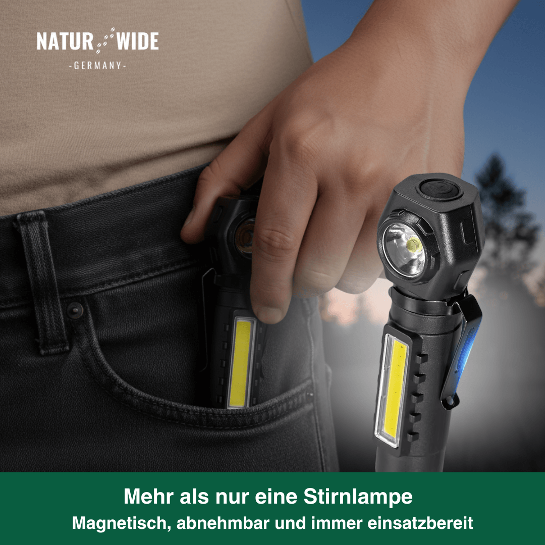 2-in-1 LED-Taschenlampe & Stirnlampe, USB-C – Ansicht 6