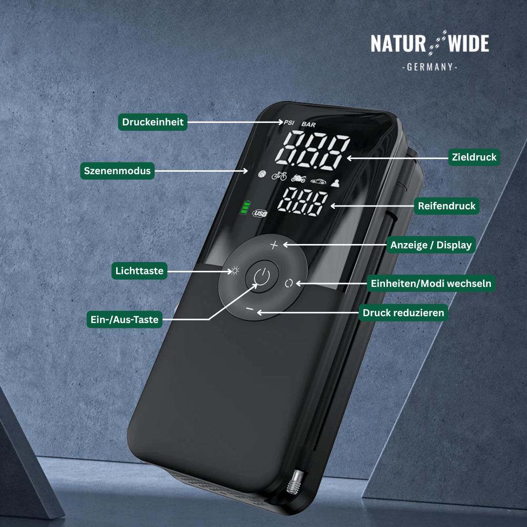 Akku-Reifenkompressor mit Display & Powerbank – Ansicht 7