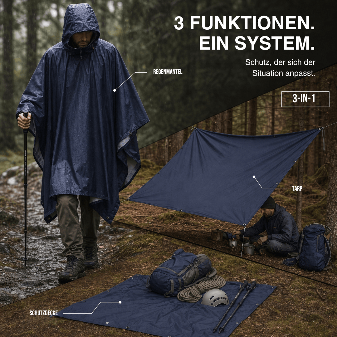 3-in-1-Regenponcho: Regenmantel, Plane & Decke – Ansicht 4