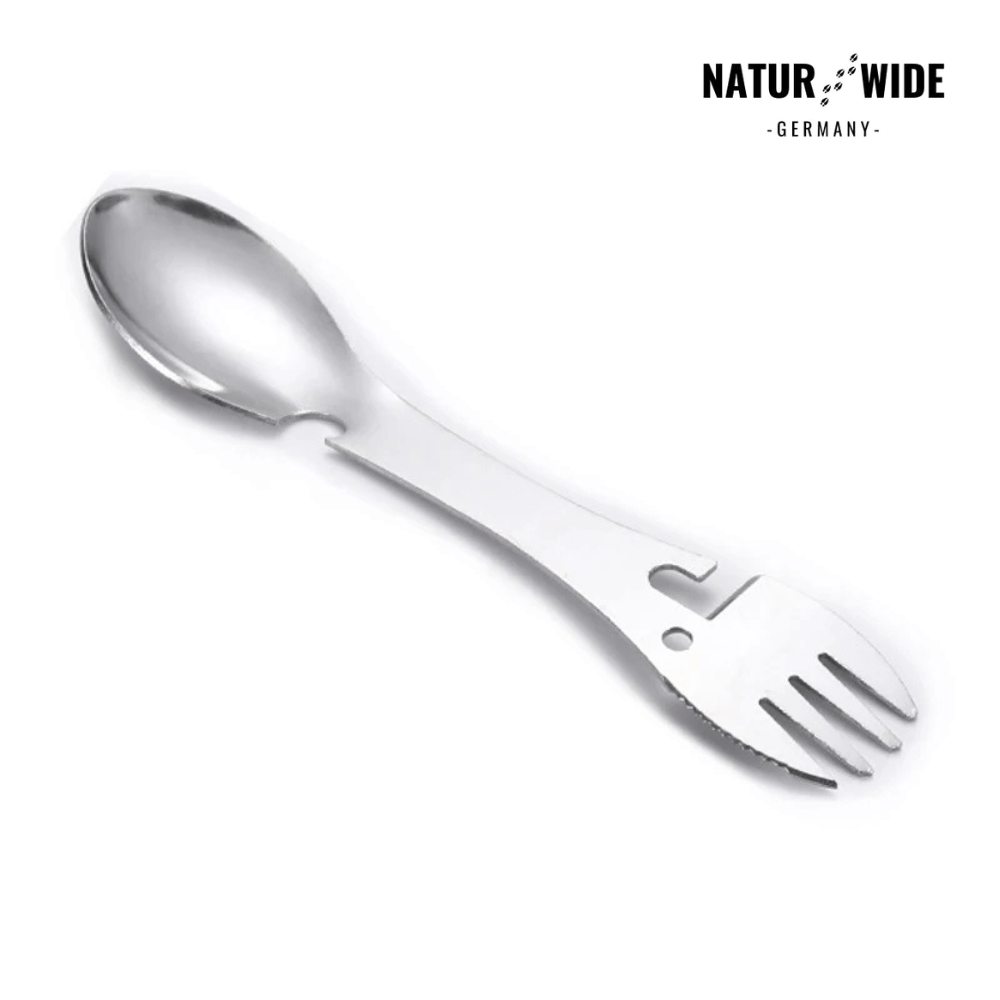 5-in-1-Outdoor-Besteck aus Edelstahl – Silber