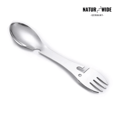 5-in-1-Outdoor-Besteck aus Edelstahl – Silber