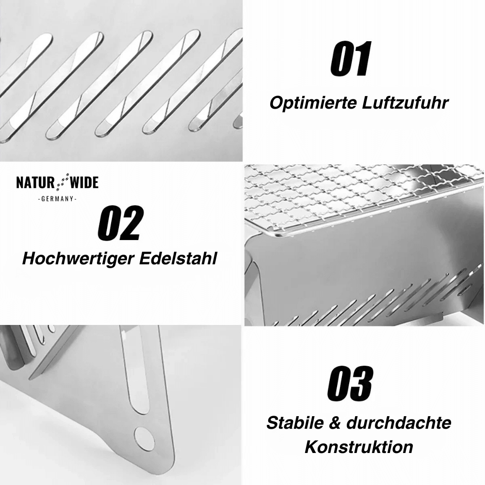 Klappgrill aus Edelstahl für Holzkohle – Ansicht 3