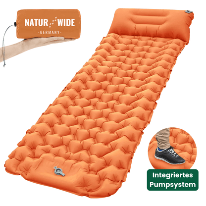 Ultraleichte Isomatte mit Fußpumpe, 8 cm dick – Sommer Orange