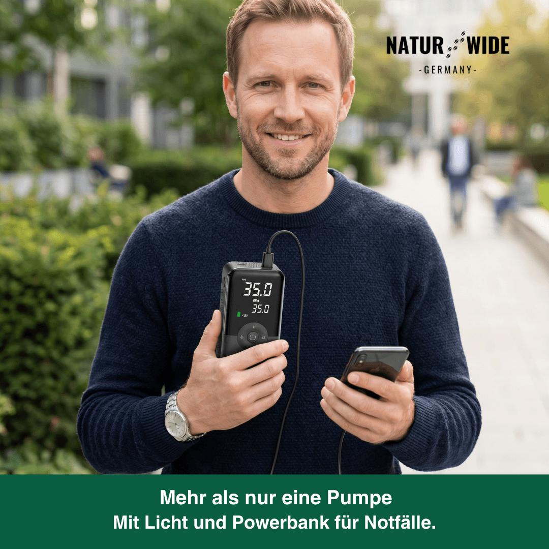 Akku-Reifenkompressor mit Display & Powerbank – Ansicht 3