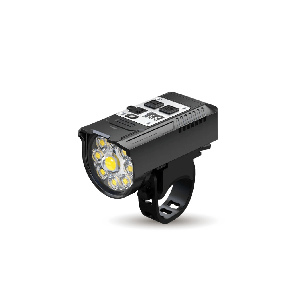 Akku-Fahrradlicht, 9 LEDs, Display & Rücklicht