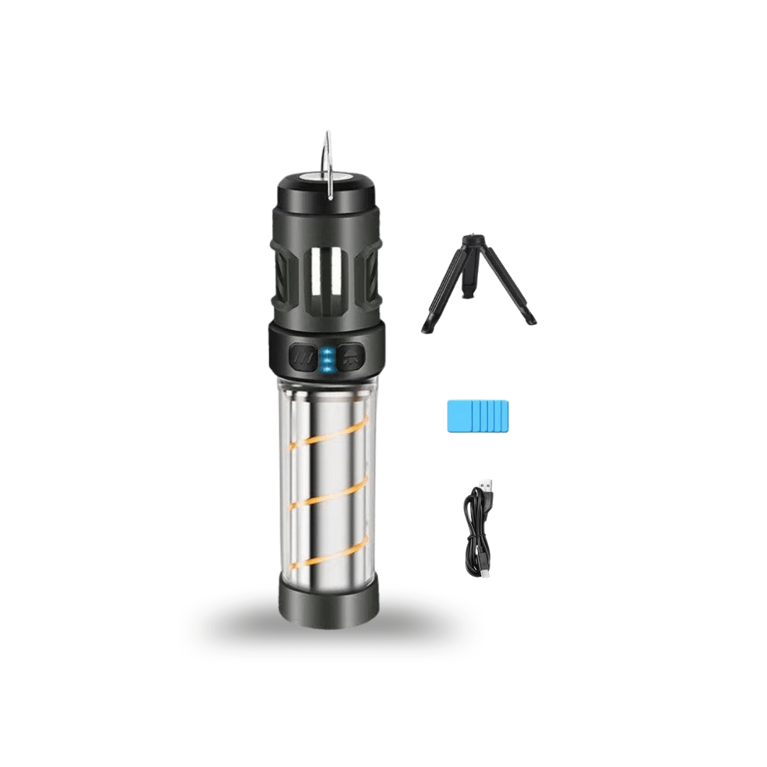 5-in-1-Campinglampe mit Mückenschutz & Stativ – Schwarz