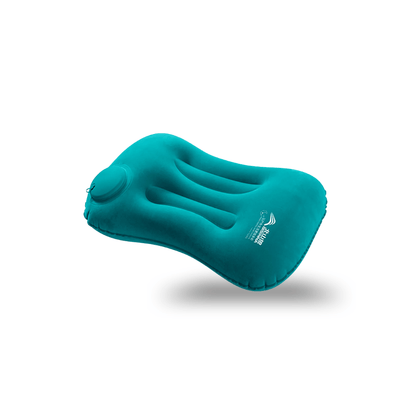 Aufblasbares Reisekissen mit integrierter Pumpe – Blau