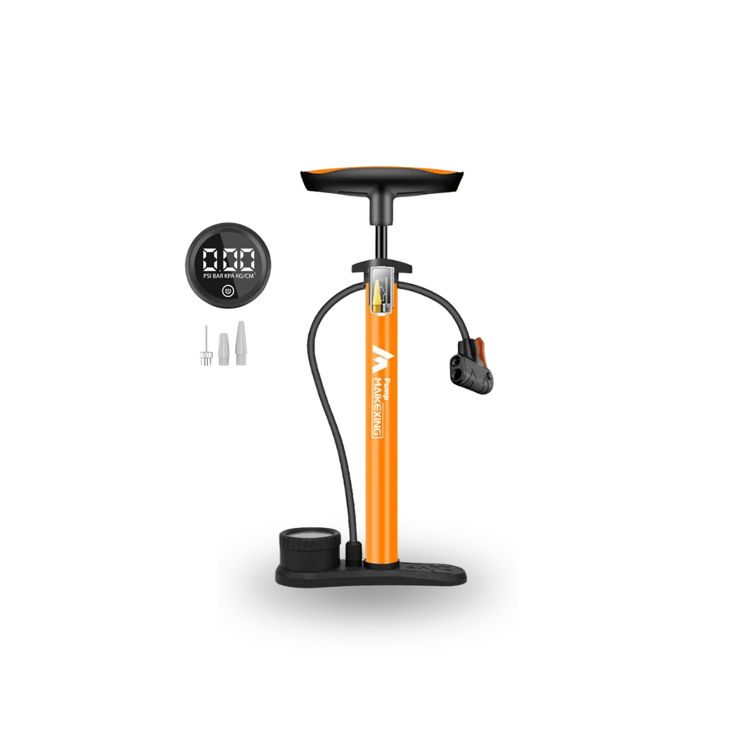 Fahrradpumpe 11 bar mit Manometer, alle Ventile – Orange