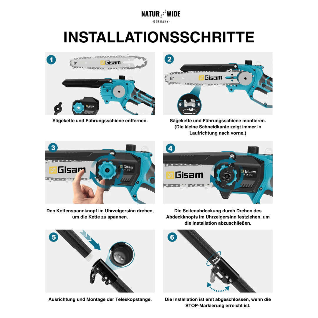Akku-Hochentaster 4-in-1 mit Astschere, 2,4 m – Ansicht 3