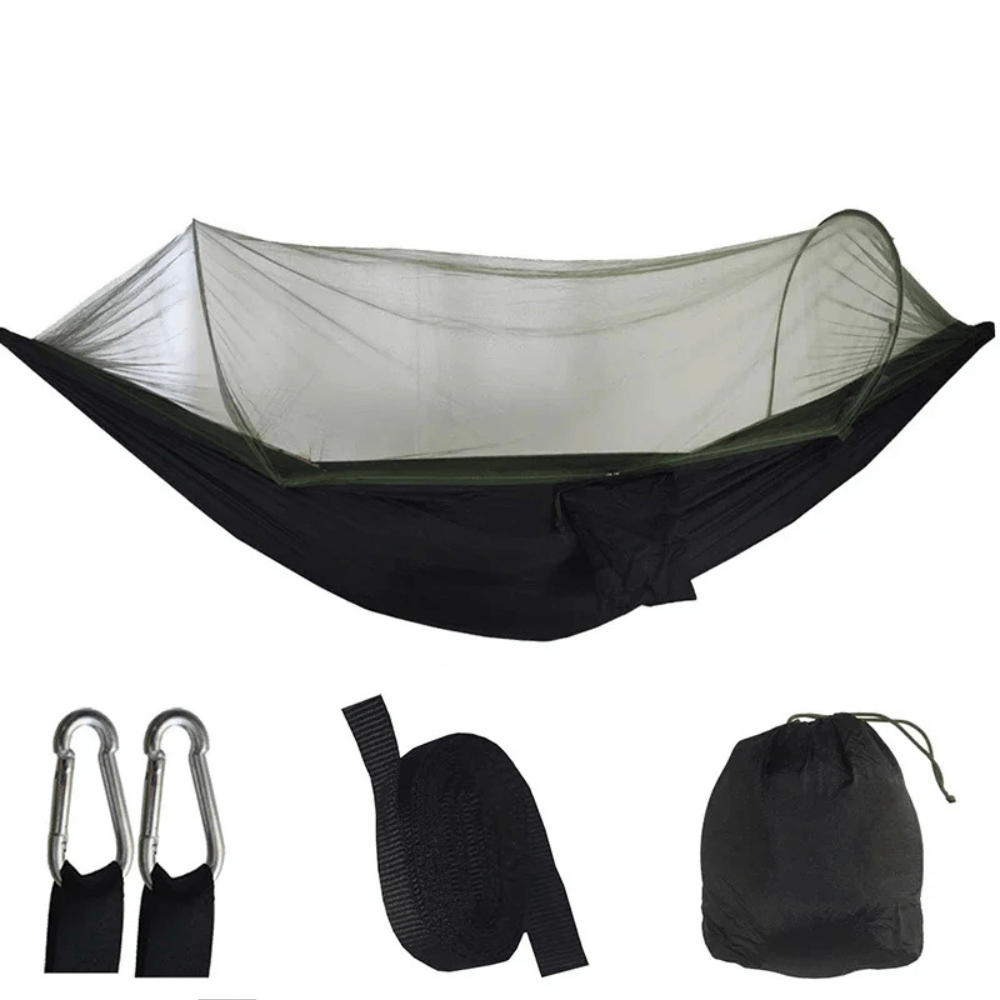Camping-Hängematte mit Moskitonetz, bis 200 kg – Schwarz