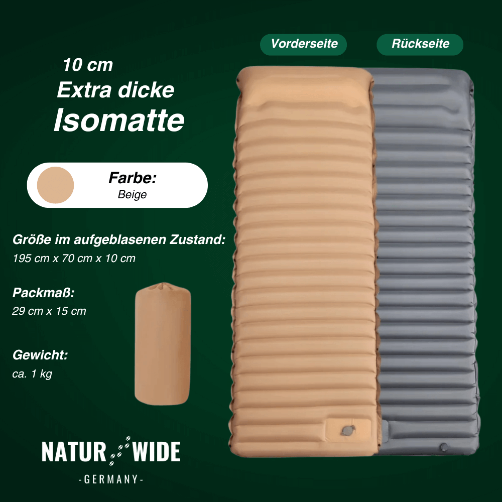 Isomatte Pro mit Kissen & Fußpumpe, 10 cm dick – Ansicht 9