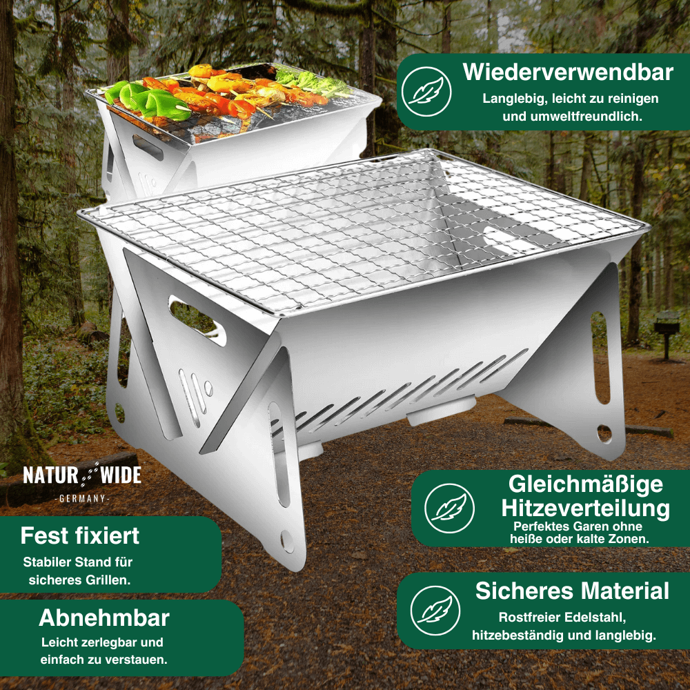 Klappgrill aus Edelstahl für Holzkohle – Ansicht 2