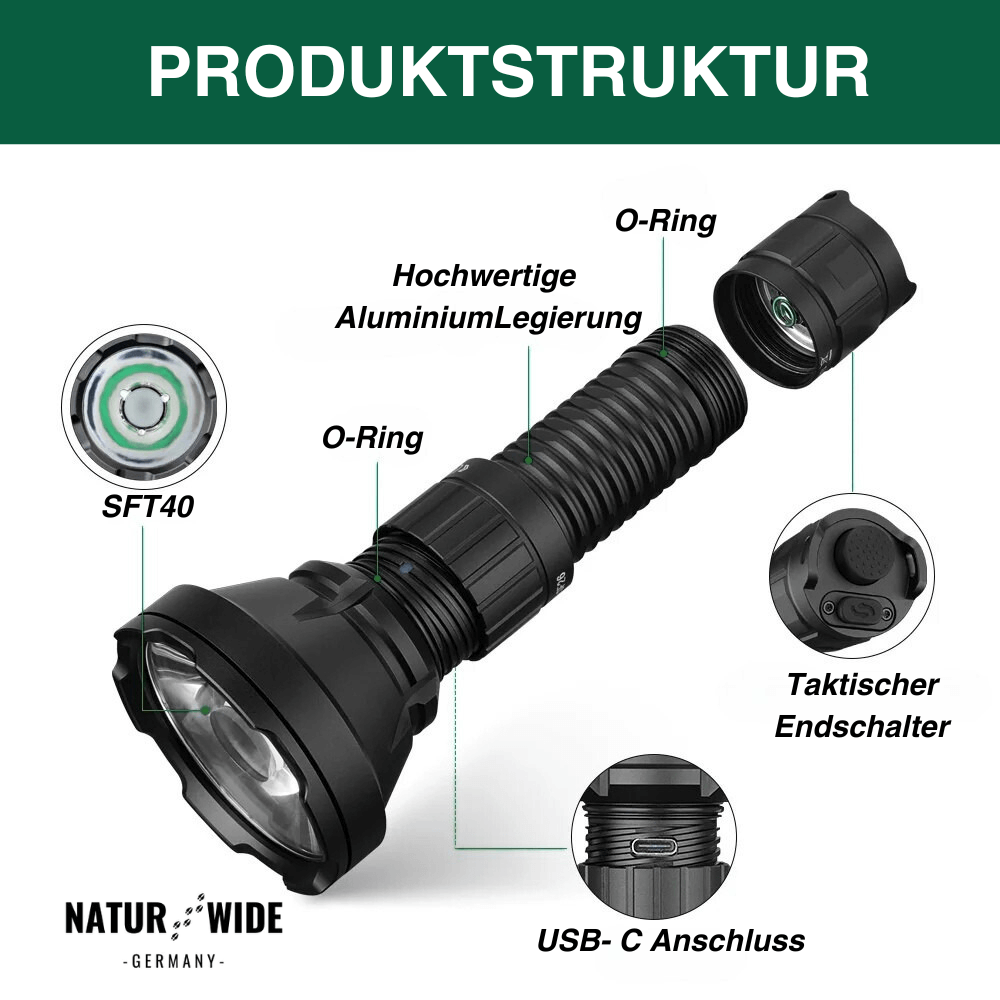Superlampe: LED-Taschenlampe, 2000 Lumen, Zoom – Ansicht 2