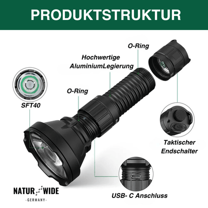 Superlampe: LED-Taschenlampe, 2000 Lumen, Zoom – Ansicht 2