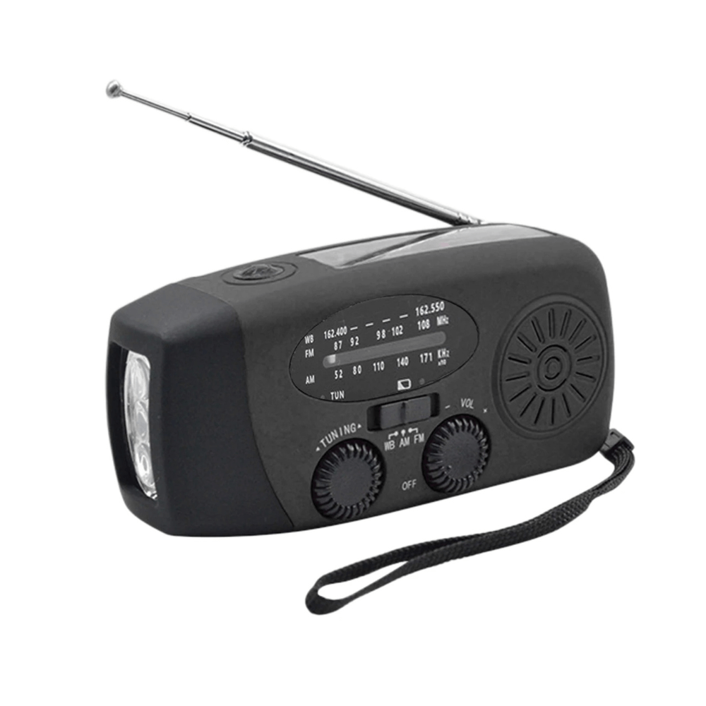 Notfallradio mit Kurbel, Solar & Powerbank – Schwarz