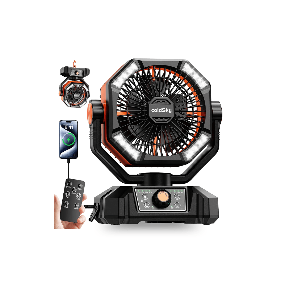Campingventilator mit Licht, 20.000-mAh-Akku – Orange