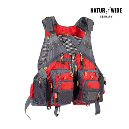 Angelweste mit 18 Taschen, Mesh, verstellbar – Rot