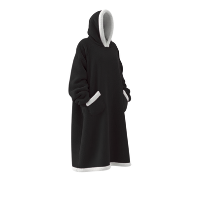 Oversize Deckenhoodie aus Flanell mit Kapuze – Schwarz