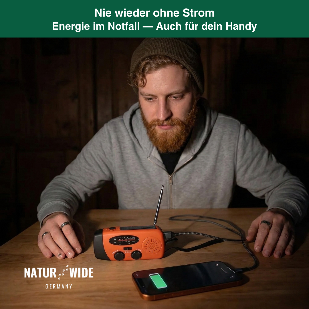 Notfallradio mit Kurbel, Solar & Powerbank – Ansicht 7