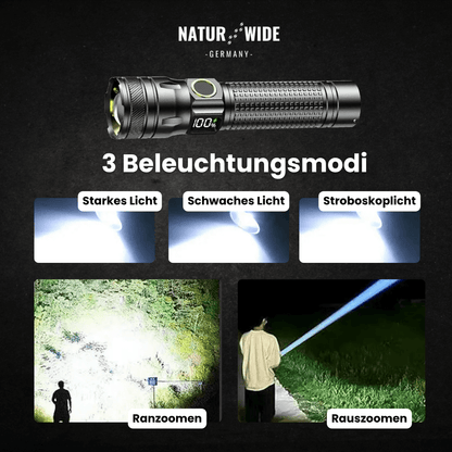 Alu-LED-Taschenlampe mit Zoom und Akkuanzeige – Ansicht 3