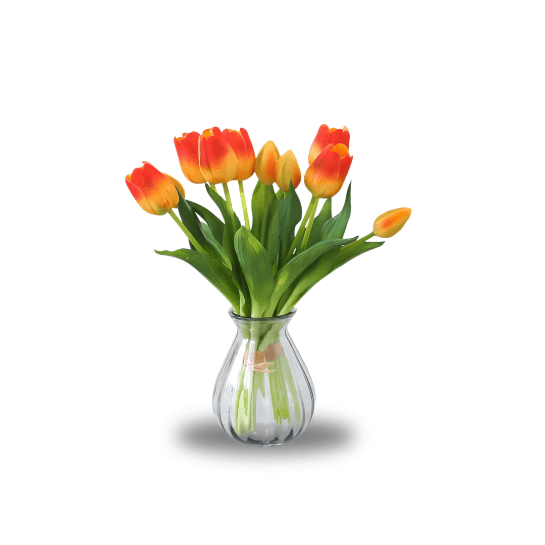 Künstliche Tulpen im 5er-Bund, täuschend echt – Orange Rot