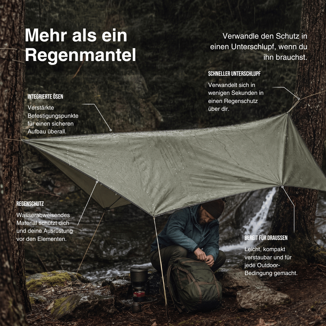 3-in-1-Regenponcho: Regenmantel, Plane & Decke – Ansicht 7