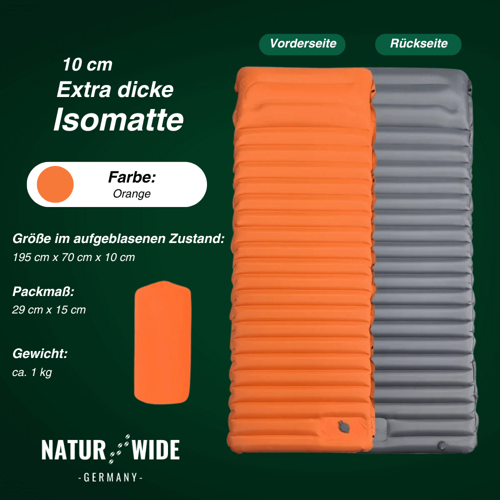 Isomatte Pro mit Kissen & Fußpumpe, 10 cm dick – Ansicht 8