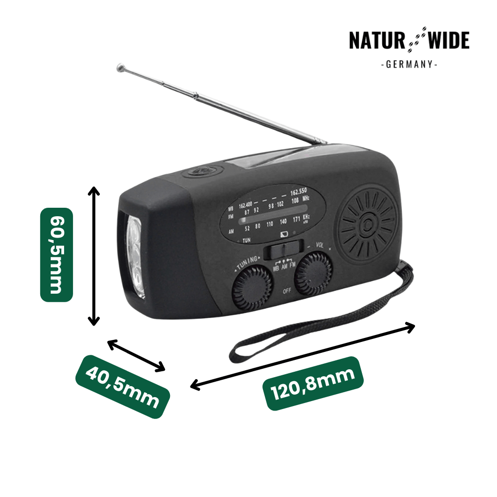 Notfallradio mit Kurbel, Solar & Powerbank – Ansicht 3