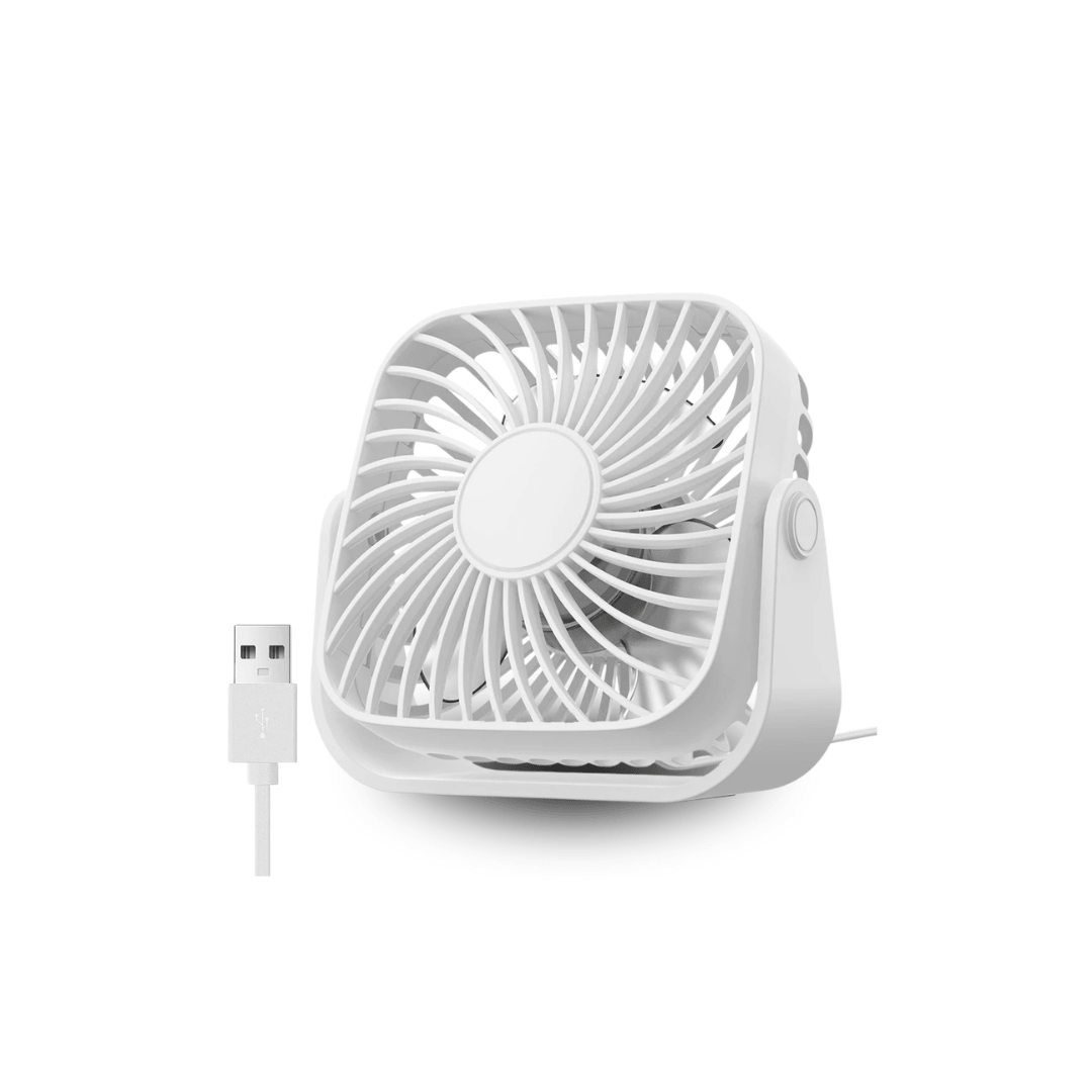 USB-Tischventilator 10 cm, 3 Stufen, neigbar – Weiß